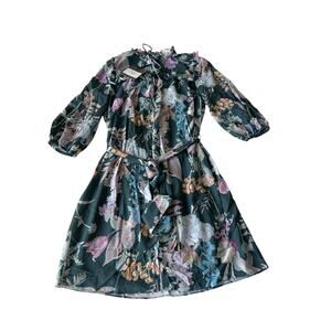 Cooper St Shift Dress Women's Green Floral Pine Grove Tie Waist Size 4 NWT